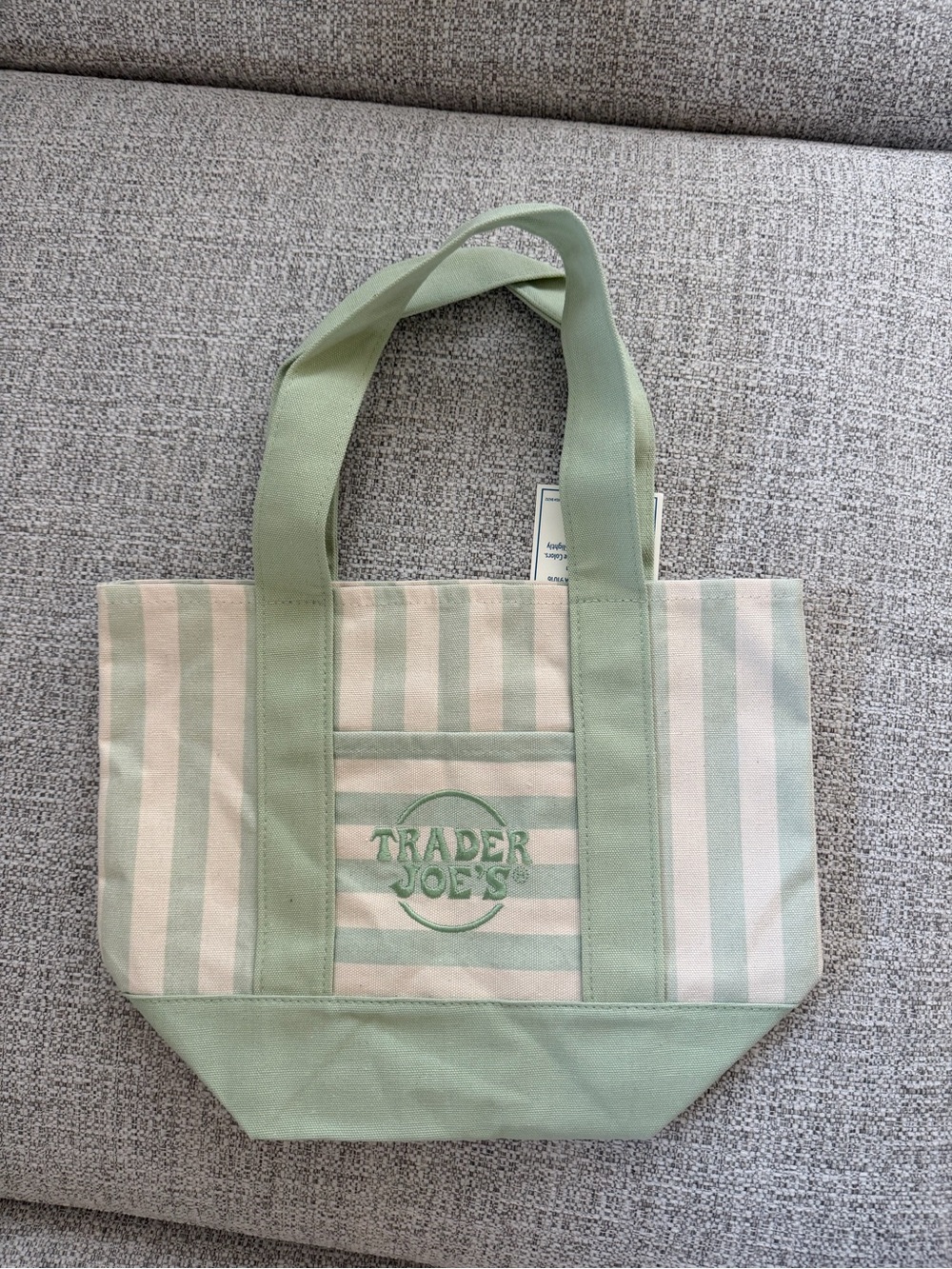 Trader Joe's Sage Green Stripe Canvas Tote
